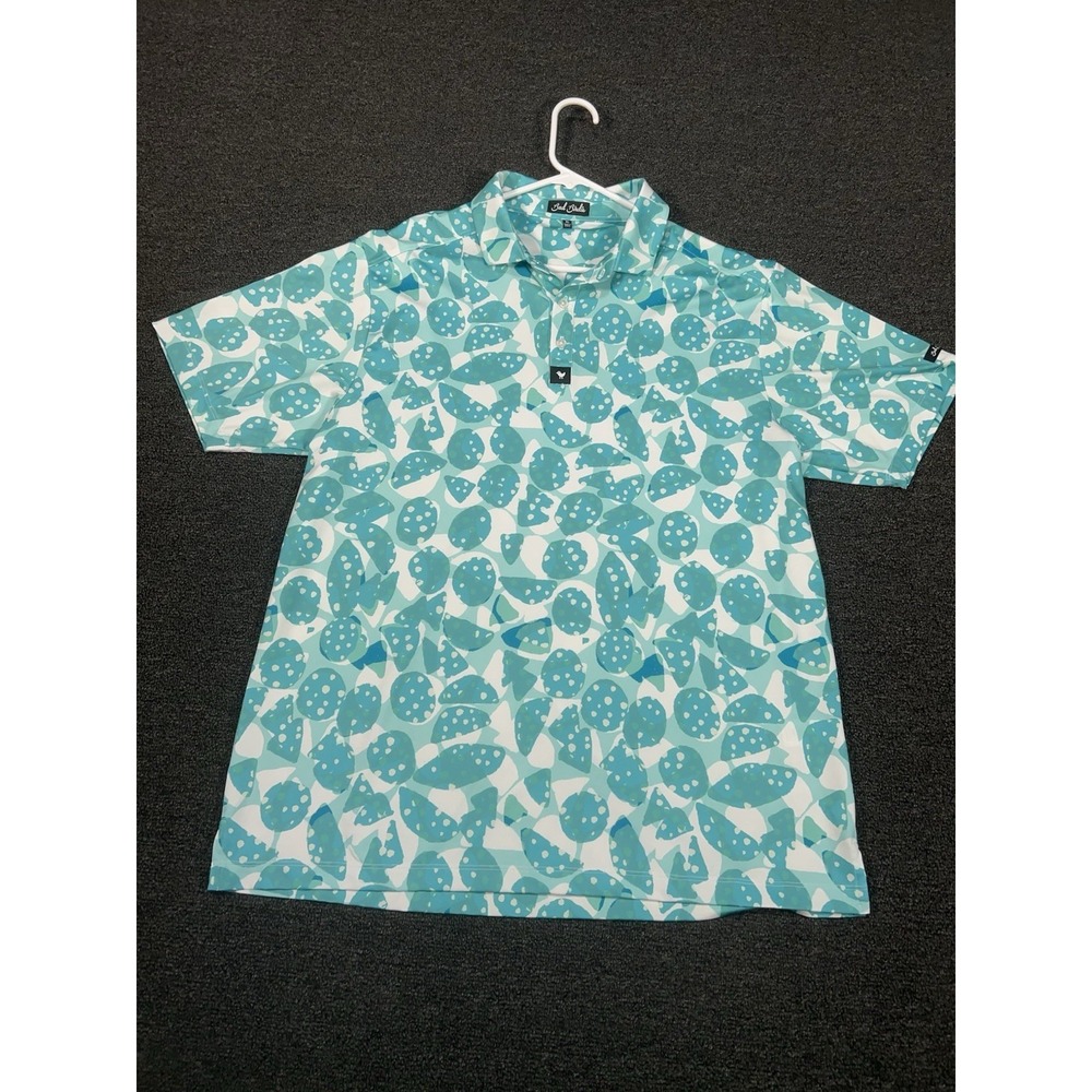 Bad Birdie Polo Shirt Men's XL Blue Geometric Floral AOP Golf Performance S/S